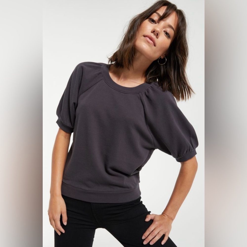 Z Supply Gianna French Terry Tee In Charcoal Gray Size M